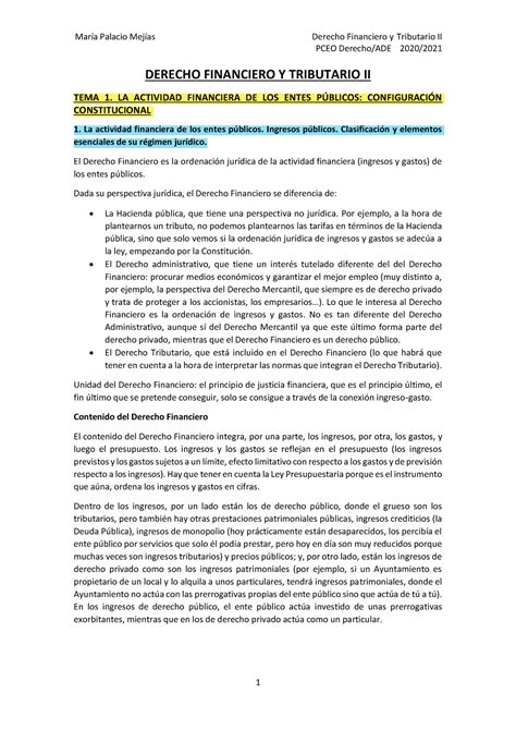 Apuntes Financiero Y Tributario Ii Pceo Derecho Ade 2020 Derecho