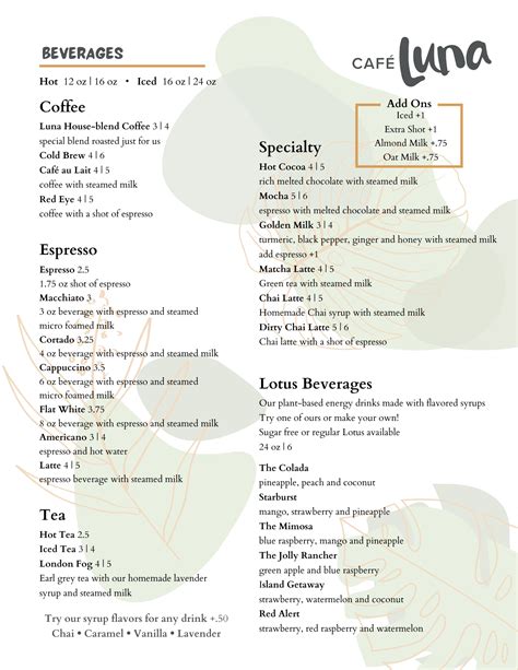 Menu - Cafe Luna