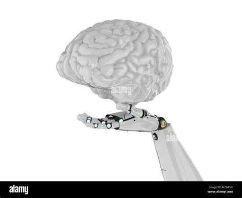 3d Rendering Robot Hand Holding Artificial Intelligence Brain Stock