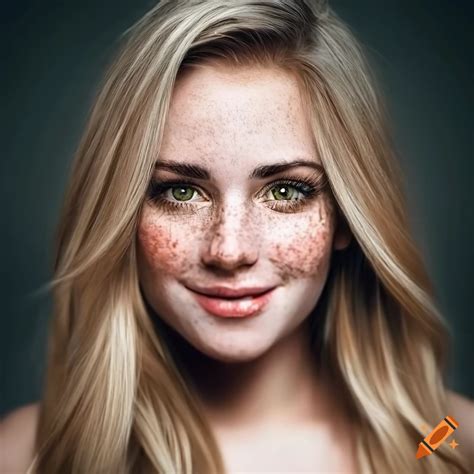 Portrait Of A Young Woman With Beautiful Freckles And Dark Blonde Hair