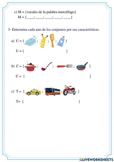 Ficha interactiva gratuita de Determinación de Conjuntos Worksheets