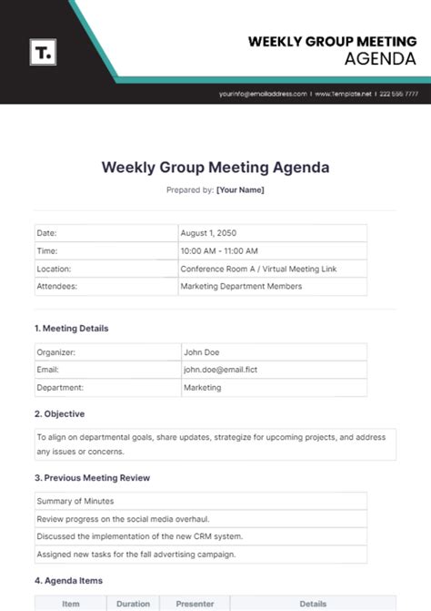 Free Weekly Group Meeting Agenda Template to Edit Online