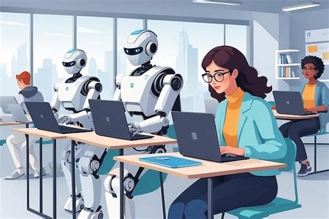 Estudiantes universitarios programando un robot humanoide con ia en