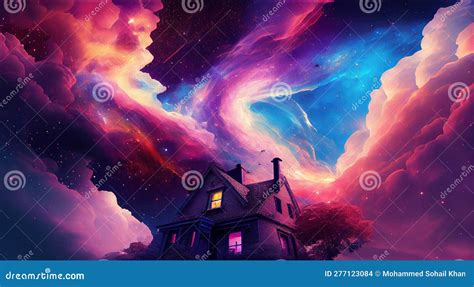 Hogar Hecho De Nubes Nebulosas Y Colores En El Cielo Del Paisaje De