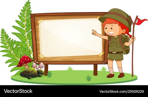 Girl scout on blank banner Royalty Free Vector Image