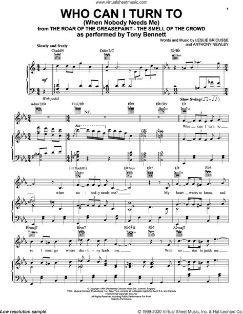 Who Can I Turn To When Nobody Needs Me Sheet Music For Voice Piano