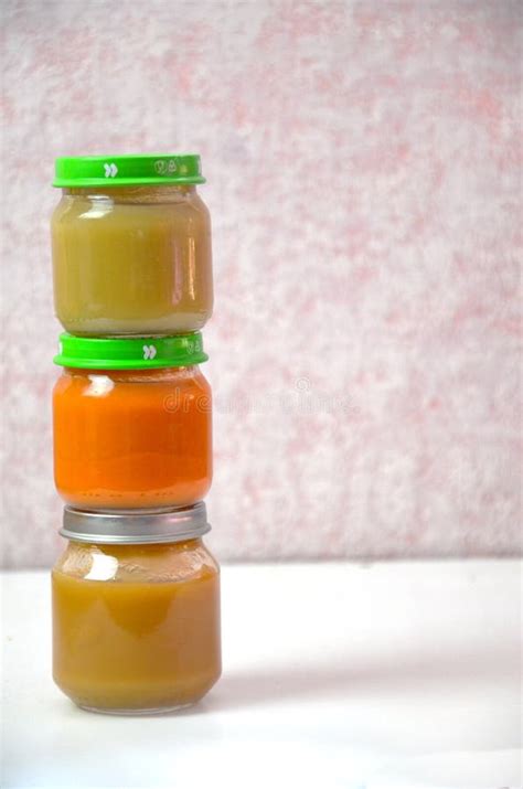 Three Jars of Baby Food on White. Stock Image - Image of childhood