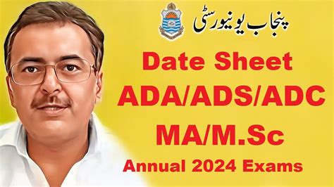 ADA ADS ADC MA M Sc LL B Annual 2024 Exams Date Sheet Punjab University