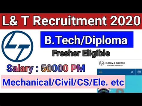 L T Recruitment 2020 Fresher Eligible Mechanical Electrical Civil