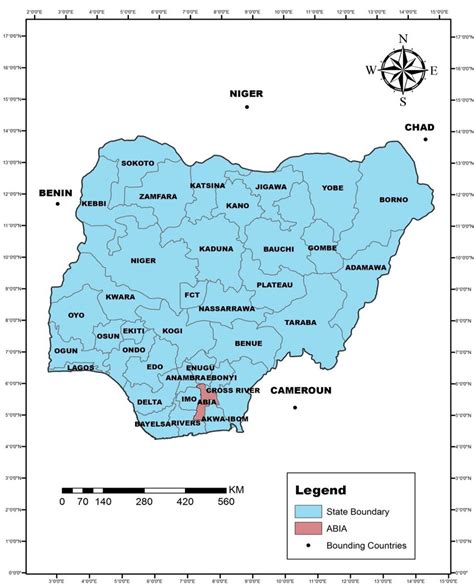 Map Of Nigeria Showing Abia State Source Gis Lab Department Of