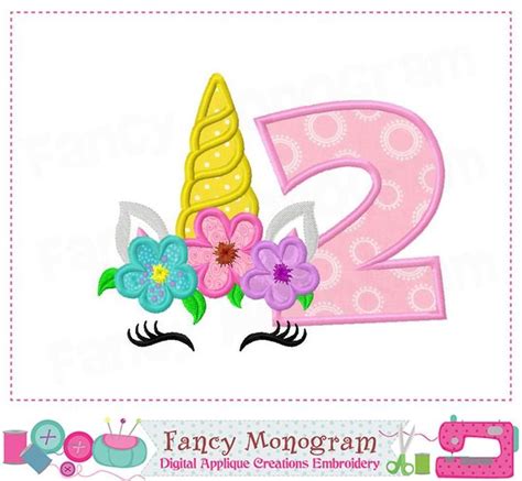 Unicorn Birthday Party Applique Numbers Embroidery Design Girl Birthday