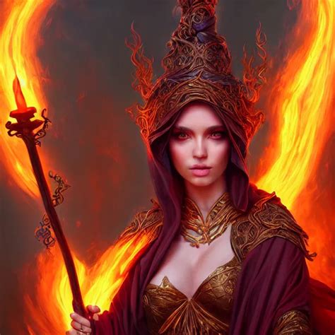 Beautiful Elemental Fire Witch With Ornate Robes And Stable Diffusion