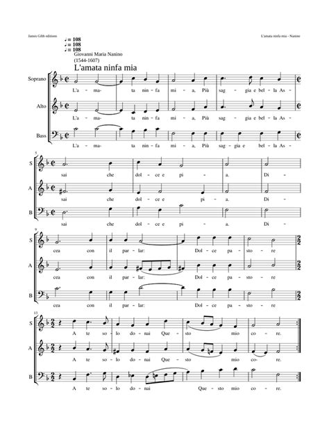 L Amata Ninfa Mia Giovanni Maria Nanino Sheet Music For Bass Guitar Solo