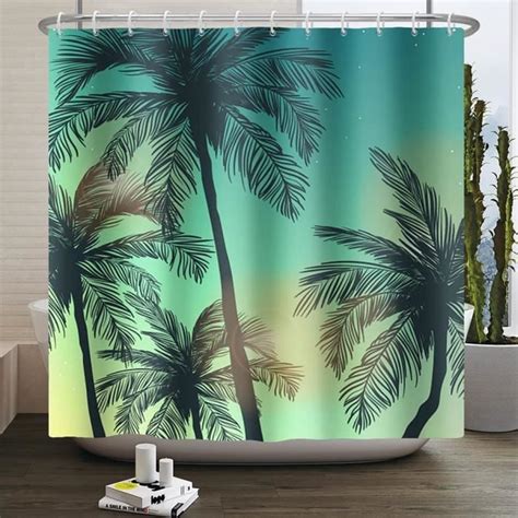 Uiiooazy Rideau Douche Vert Forêt Tropicale Plante Arbre Motif