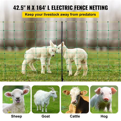 Vevor Electric Fence Netting 42 5 H X 164 L Pe Net Fencing With 14 Posts Double Spiked