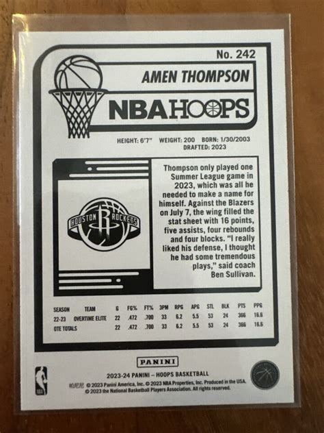 Panini Nba Hoops Amen Thompson Rc Ebay