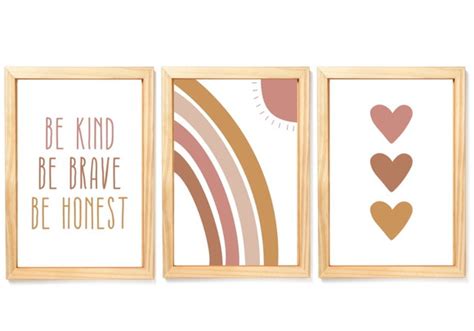 Kit Quadro Decorativo Infantil Boho Arco íris Coração Frases