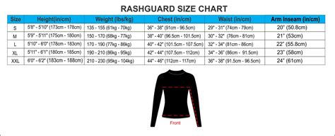 Rashguard Size Chart - Minga