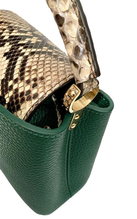 Louis Vuitton Emeraude Green Leather And Python Skin Capucines Mini Bag