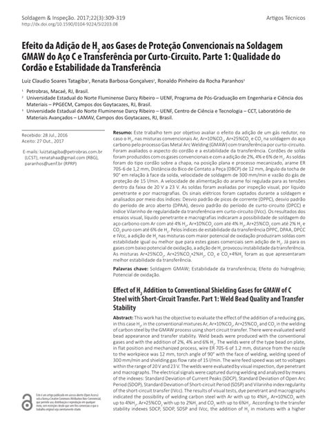 Pdf Efeito Da Adi O De H Aos Gases De Prote O Convencionais Na