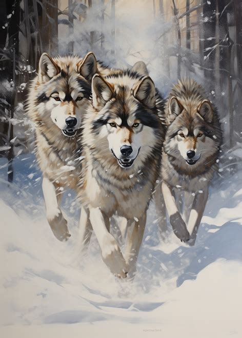 5D Diamond Painting Running Snow Wolf Pack Kit - Bonanza Marketplace