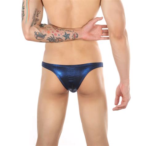 New Hot Sexy Men Swimsuit Faux Leather Swimwear Male Swimming Thong