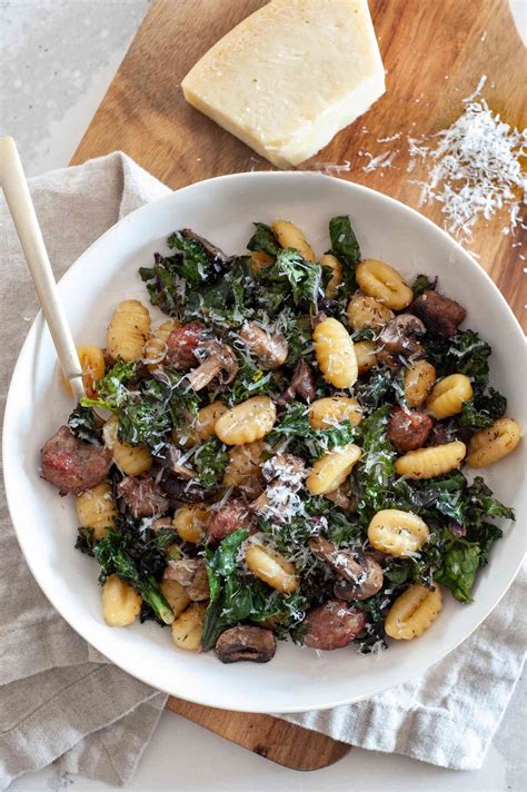 Sheet Pan Gnocchi With Mushrooms Sausage And Kale Recipe