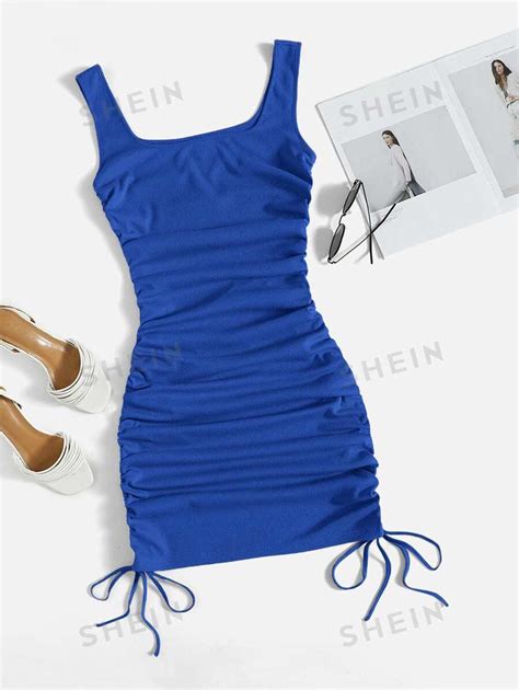 Shein Essnce Solid Drawstring Bodycon Dress Shein Usa