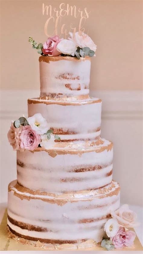 Naked Wedding Cake With Gold Leaf Ny Nj