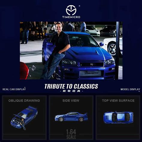 TIME MICRO 1/64 NISSAN GTR34 BLUE METALLIC FAST AND FURIOUS TRIBUTE TO ...