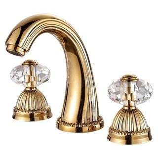 Lyon Widespread Bathroom Sink Faucet Crystal Handles Mixer Gold