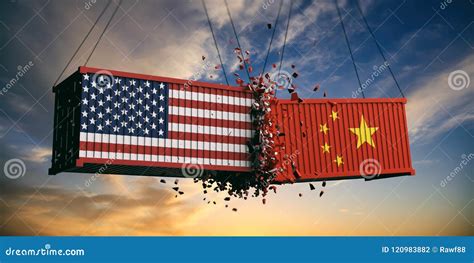 USA and China Trade War. US of America and Chinese Flags Crashed ...