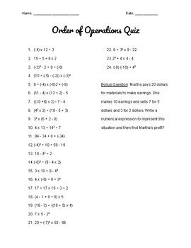 Order Of Operations Quiz Questions By Kendal Orzel TPT