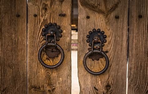 Hd Wallpaper Brown Wooden Door Gate Wall Old Stone Architecture