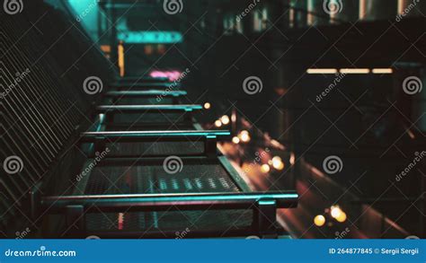 Night Scene of Japan City with Neon Lights Stock Illustration ...