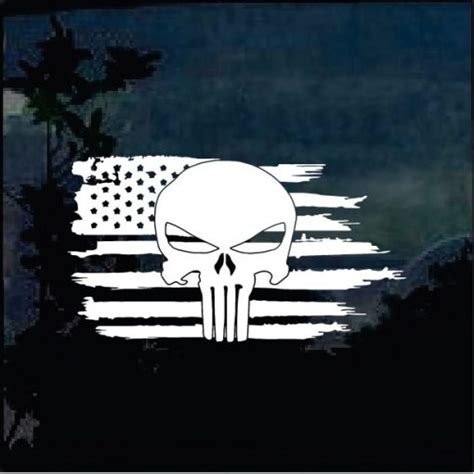 American Flag Weathered Punisher Skull Truck Window Decal Sticker