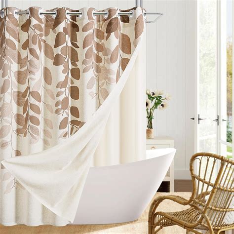 Amazon Smabu Taupe Shower Curtain With Liner Brown Eucalyptus No