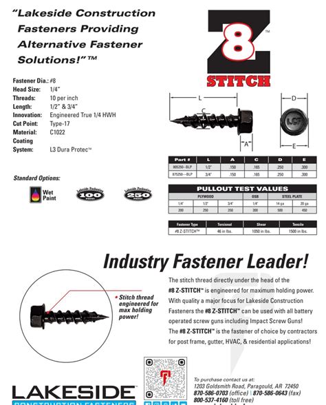 Lakeside Construction Fasteners Catalogs Fastener Paint Guide Arcat