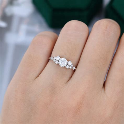 Round Cut Moissanite Snowdrift Engagement Ring Cluster Bridal Ring