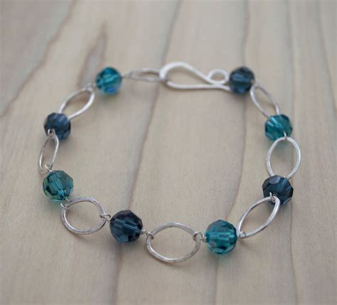 Light Blue & Dark Blue Crystal Bracelet Sterling Silver Chain Bracelet ...