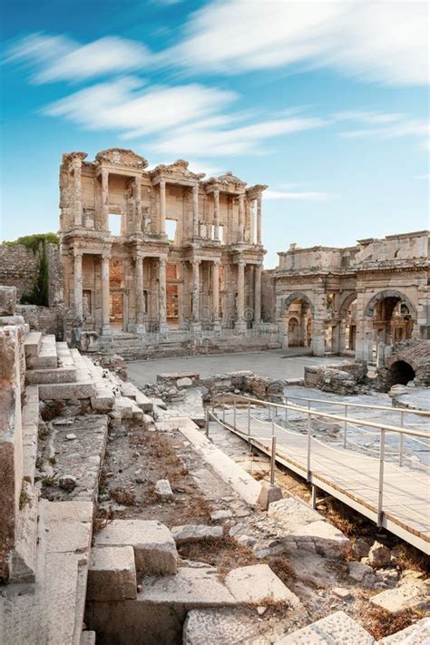 Celsus Library In The Ancient City Of Ephesus With Its Magnificent View