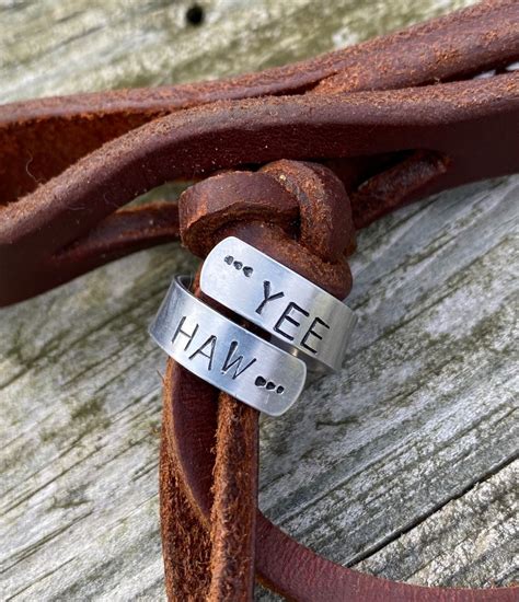 Yee Haw” Wrap Ring Metal Stamped Jewelry Stamped Jewelry Leather