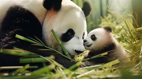 Premium AI Image | Mother Panda and her baby Panda are Snuggling and ...