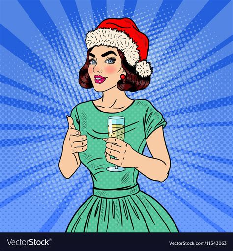 Pop Art Beautiful Woman With Glass Of Champagne Vector Image