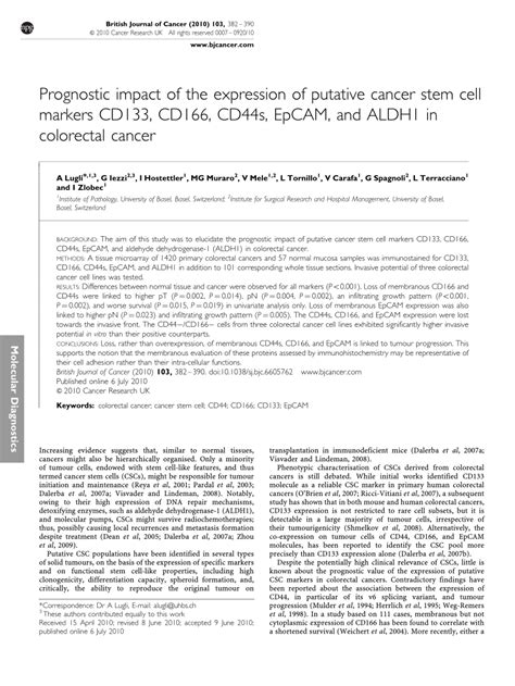 Pdf Abstract 813 Prognostic Impact Of The Expression Of Cancer Stem