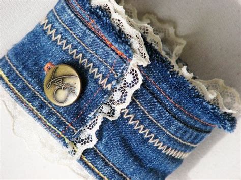 Upcycled Denim Cuff Bracelet By Eliza Denim Cuff Bracelet Denim