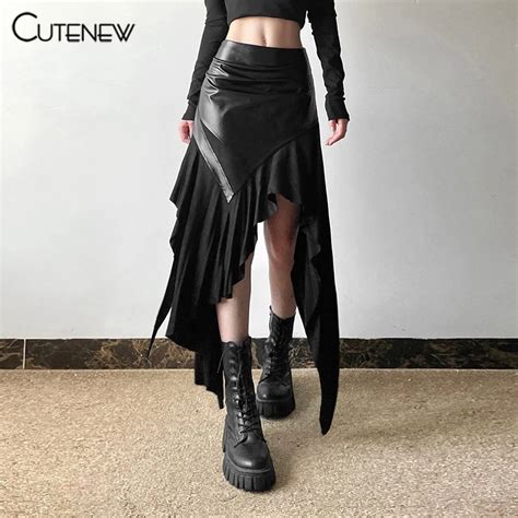 Cutenew Casual Skirts Skinny Solid Irregular Skirt Ruched Personality Hot Chick Look Thinner