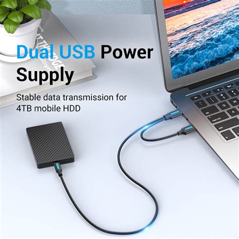 Vention USB C Cable With Dual USB Power Supply Fast Charging FCP QC3 0