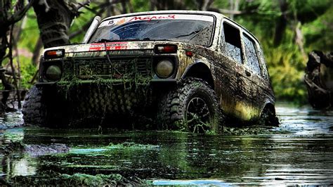 Hd Wallpaper White X Truck Lada Niva X Mud Dirty Water