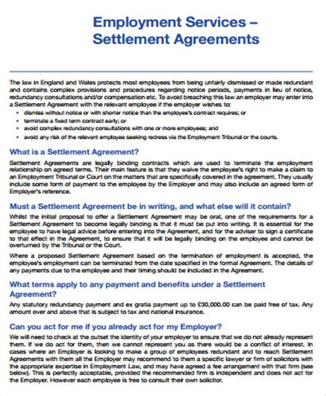 Free Sample Settlement Agreement Templates In Ms Word Google Docs